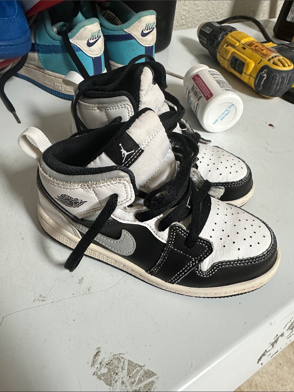 Nike Kids Black & White High-Top Sneakers with Grey Swoosh